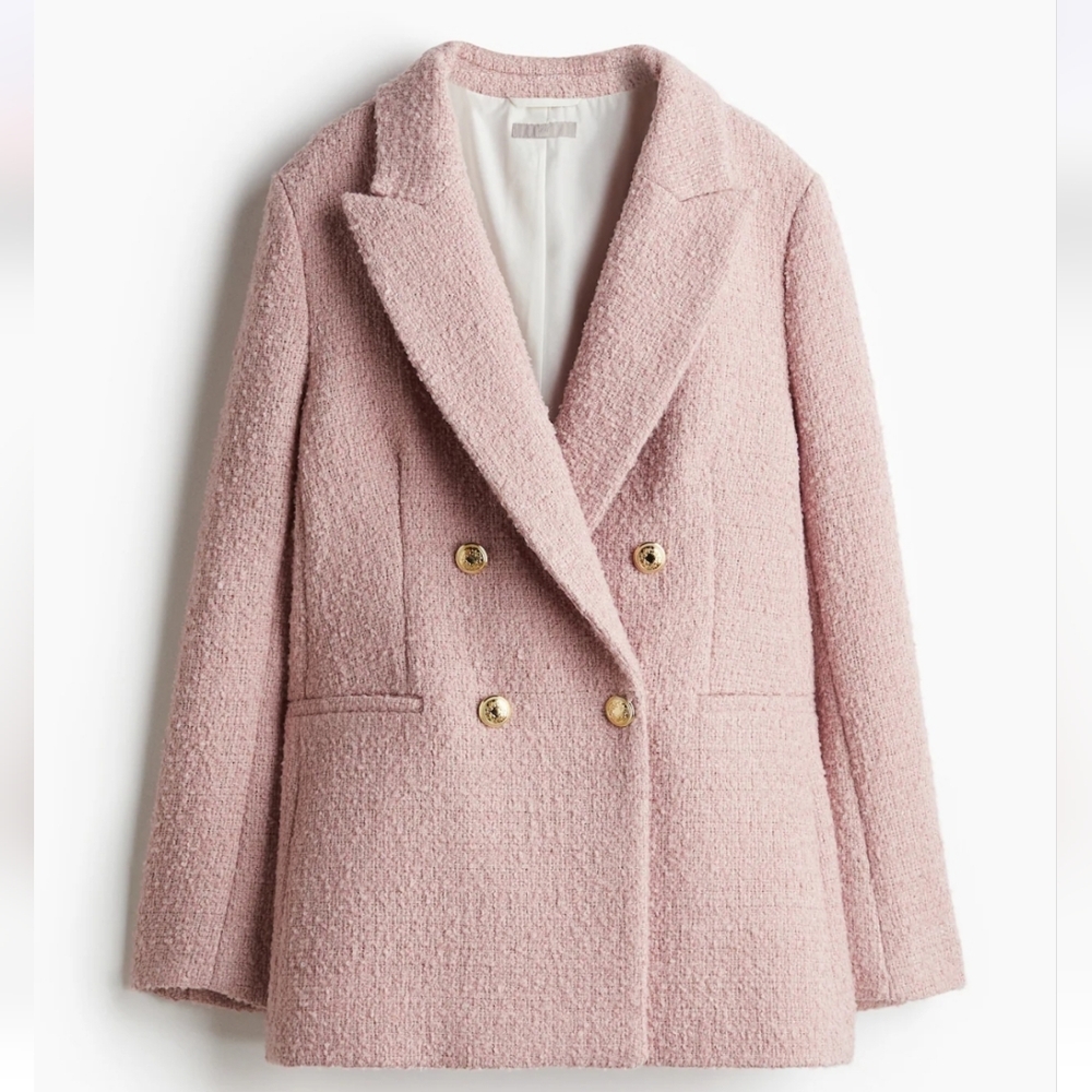 (NEW) H&M TEXTURED-WEAVE BLAZER In Light Pink Light Coat